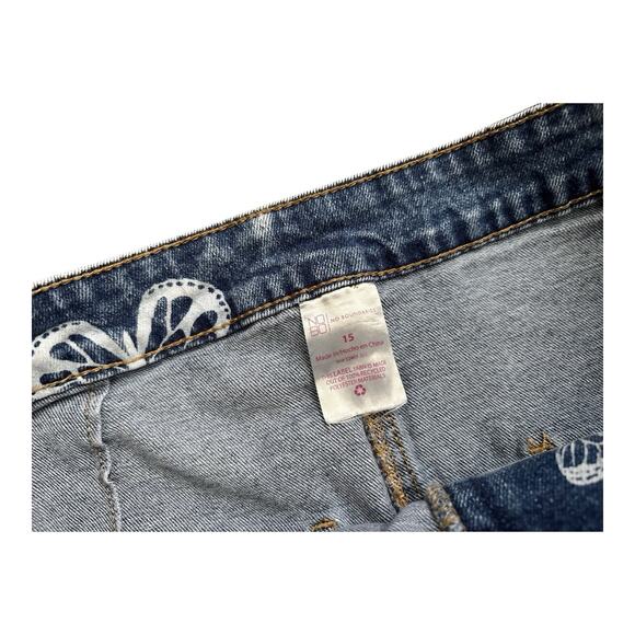 NO BOUNDARIES Womens Size 15 Blue White Butterfly Print Denim Jean Mini Skirt - Picture 7 of 7